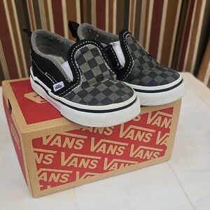 Vans Kids Black and Gray Checkered Slip-On Sneakers